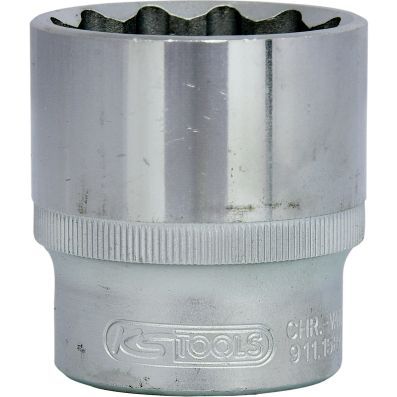 Side view of KS TOOLS 911.1587 Socket Knurled, Double Hexagon, Chrome Vanadium Steel