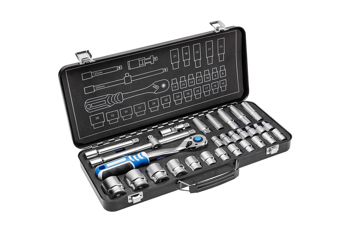 Hogert Technik HT1R480 Tool kit Square Drive Tang Size: 12.5 (1/2")mm (inch), Rectangle, Spanner Size: 36, Number of tools: 29-image-15779138