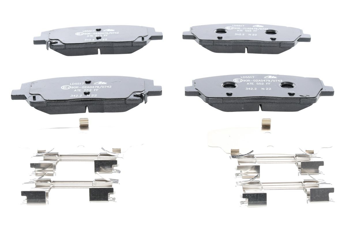 ATE 13.0470-5517.2 Bremsbelagsatz Ceramic mit akustischer Verschleißwarnung, mit Zubehör, mit Bremssattelschrauben