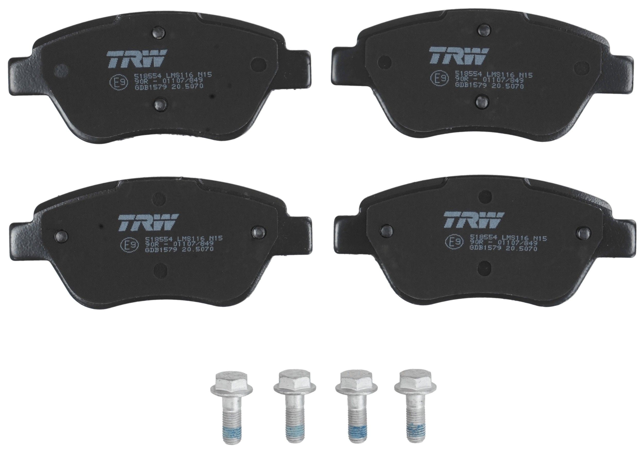 TRW GDB1579 Kit pastiglie freno non predisposto per visualizzazione avviso usura, con bulloni pinza freno