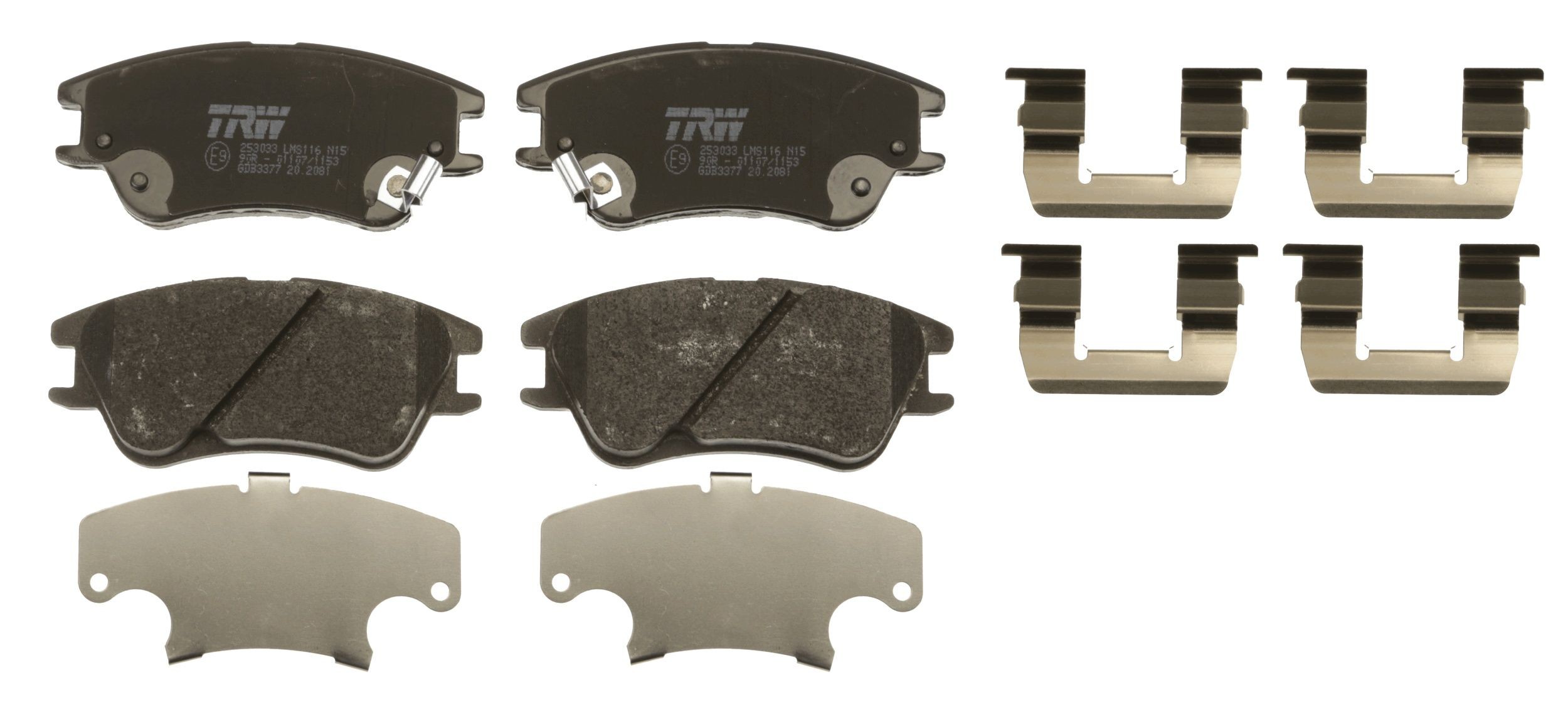 TRW GDB3377 Kit pastiglie freno con segnalatore acustico usura, con accessori