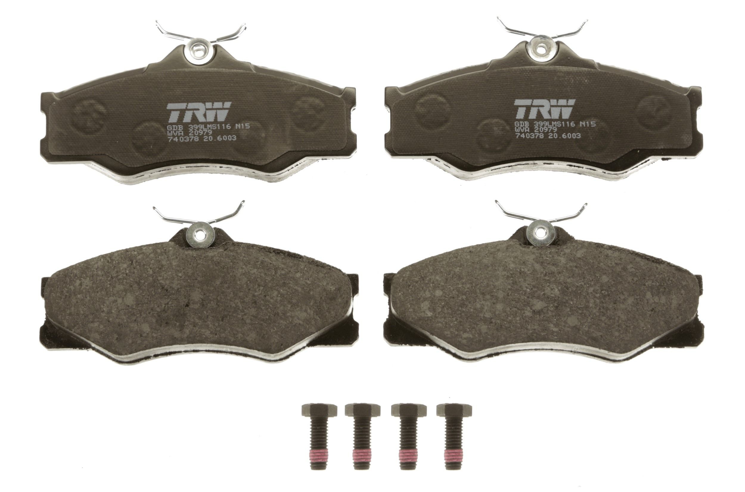 TRW GDB399 Kit pastiglie freno non predisposto per visualizzazione avviso usura, con bulloni pinza freno