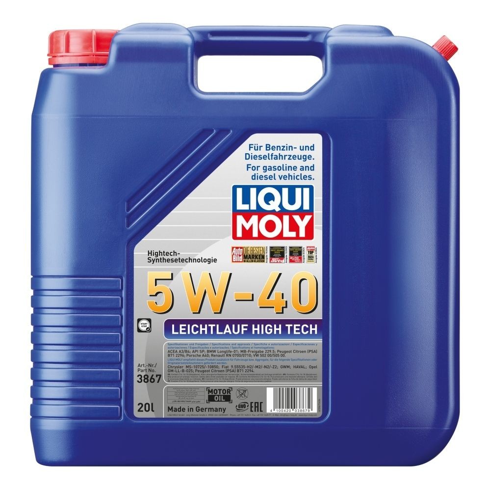Side view of LIQUI MOLY 3867 Engine oil 5W-40, Capacity: 20l