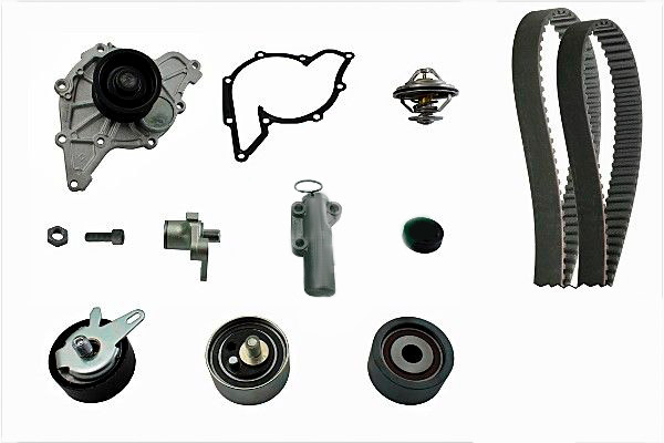 INA 530 0539 30 Wasserpumpe + Zahnriemensatz mit Anbau-/Befestigungsmaterial, mit Thermostat