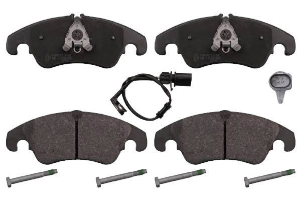 SWAG 30 11 6021 Brake pad set Front Axle, incl. wear warning contact, with bolts/screws-image-9467280