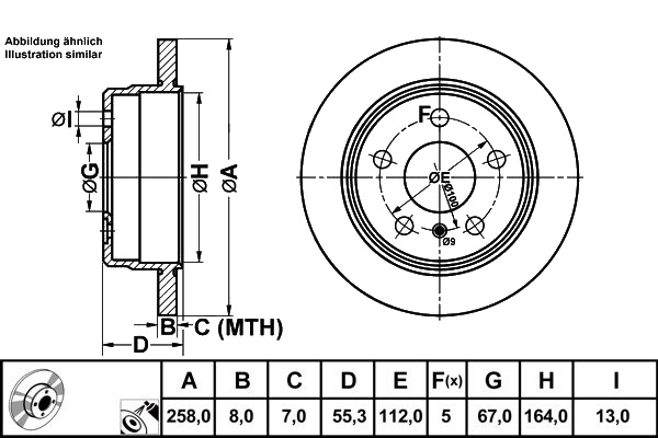 Side view of ATE 24.0108-0111.1 Brake disc solid, Coated