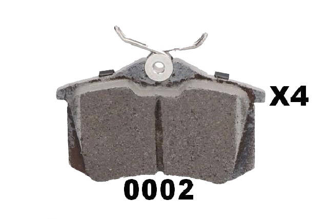 Side view of ASHIKA 51-00-00002 Brake pad set Rear Axle, not prepared for wear warning indicator, with brake caliper screws, with accessories